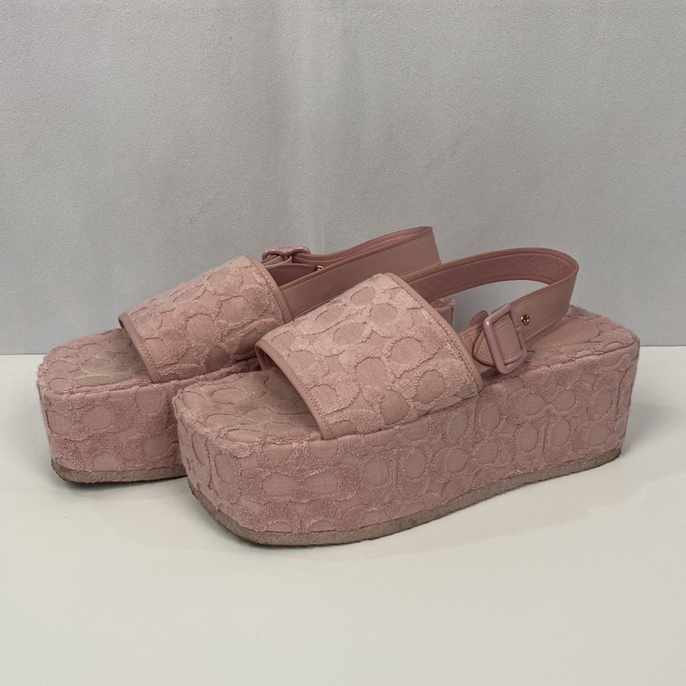 COACH Women’s Noelle Terry Cloth Platform Sandals – Blush Pink Monogram - 9.5B - Picture 5 of 15